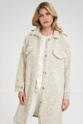 Manteau Figl tweed blanc cassé élégant raffiné boutons poches rabat motifs losanges classique