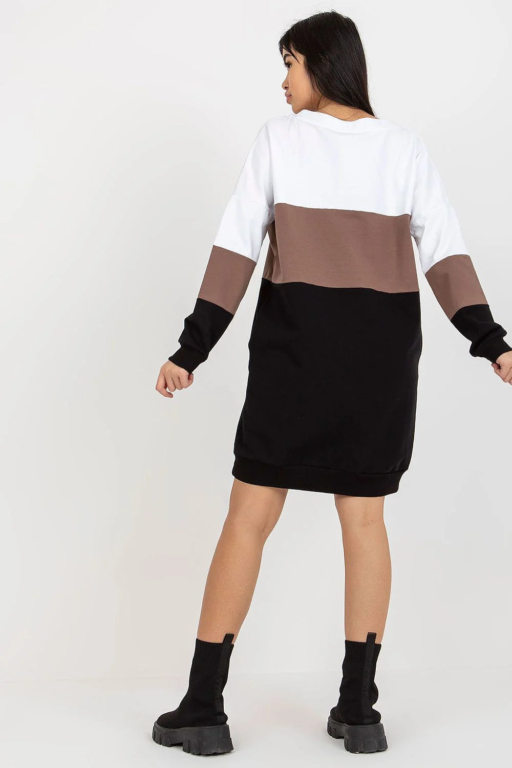 Robe décontractée moderne Rue Paris manches longues encolure cœur tricolore coton élasthanne femmes occasion quotidienne