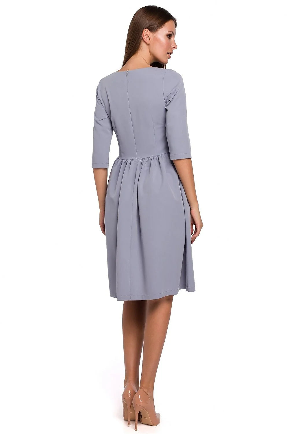 Robe en coton noir élégante et classique coupe évasée manches trois-quarts pour occasions spéciales