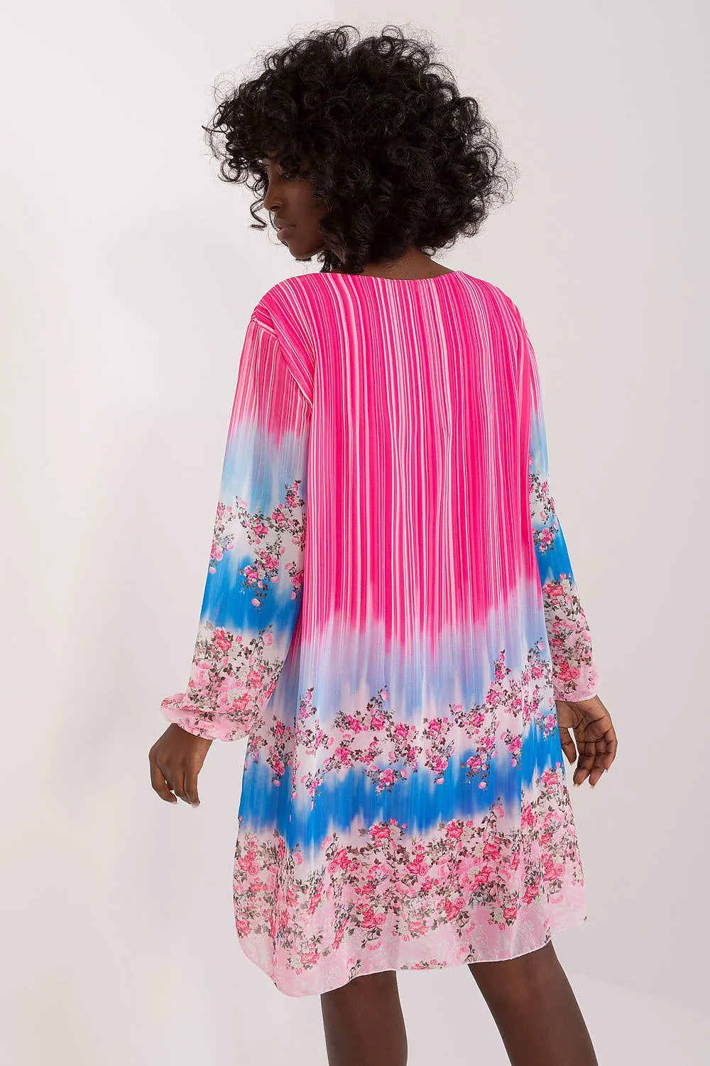 Robe vibrante floral rayures verticales manches longues en polyester coupé droit féminine occasion semi-formelle