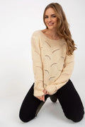 Pull ajouré à manches longues encolure bateau femme design vague maille acrylique moher laine crème polyvalent