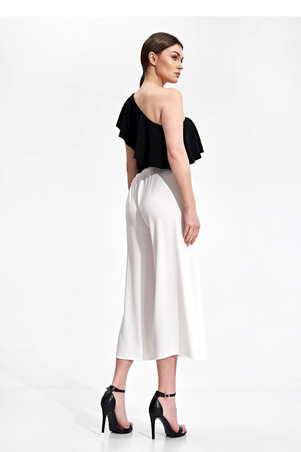 Pantalon femme Figl asymétrique culotte vert vif ceinture nouée coupe ample polyester 100% taille ajustable occasion élégante