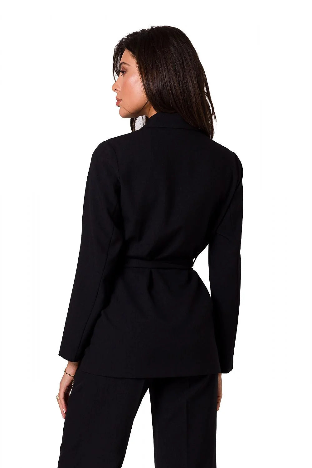 Ensemble femme blazer chemisier manches longues pantalon droit taille ajustable style élégant matériau léger couleur blanc pur