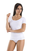 Ensemble de lingerie féminine blanc en coton élastique hauts manches courtes culottes échancrées ajusté confort