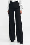 Pantalon long pour femme, coupe ajustée, taille haute, jambes larges, design moderne, élégant, couleur noire, occasion professionnelle, look intemporel, matière douce, fermeture discrète, poches pratiques