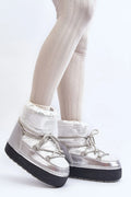 Bottes de neige modernes élégantes pour femmes, design argenté métallisé, semelle épaisse anti-glisse, style hivernal chic