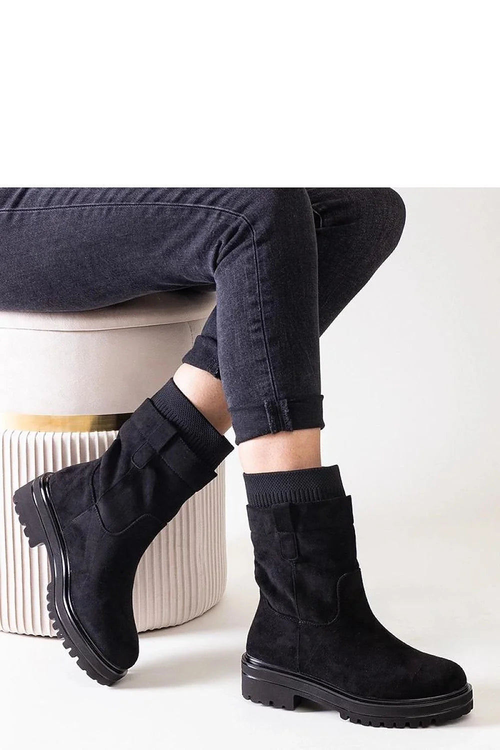 Bottes femmes cuir suédé noir style casual moderne montantes mollet côtelé confortable occasion quotidienne