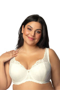 Soutien-gorge rembourré Mat dentelle ivoire classique renforcé bonnets arrondis bretelles décoratives fermeture à l'arrière