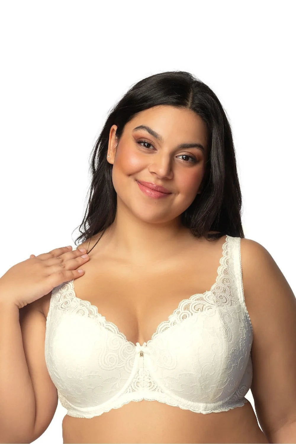 Soutien-gorge rembourré Mat dentelle ivoire classique renforcé bonnets arrondis bretelles décoratives fermeture à l'arrière