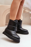 bottines hiver similicuir noir matelassé fermeture éclair frontale plateforme crantée épaisse semelle caoutchouc rembourrage isolante chaude légère confortable chunky courte