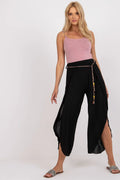 Pantalon femme Och Bella taille haute lien décoratif viscose 100% noir coupe fluide style bohème été