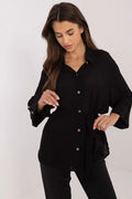 Chemise Lakerta féminine élégante manches longues style classique tissu fluide couleur noire ceinture ajustable femmes mode intemporelle polyvalence confort style professionnel