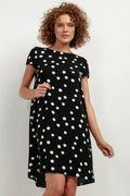 Robe de jour Tessita noire pois blancs trapèze courte matière douce femme style rétro moderne