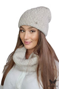 Ensemble d'hiver Kamea pour femme - Bonnet et snood en laine, couleur camel, fabrication polonaise, confort et style