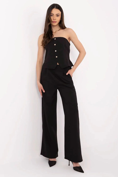 Ensemble élégant pour femme bustier pantalon large coupe droite matériaux doux coloris noir occasionnels versatile