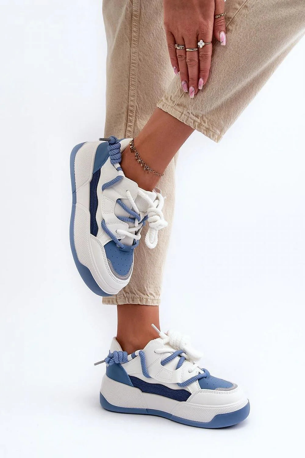 Chaussures de sport Step in style baskets plateforme femmes cuir synthétique bleu blanc streetwear low-cut confort