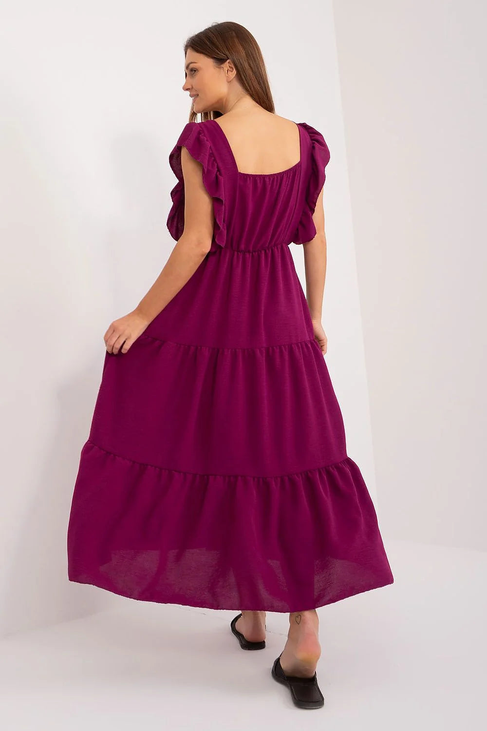 Robe de jour Italy Moda longue sans manches encolure carrée violet riche polyester elasthanne femme occasion estivale