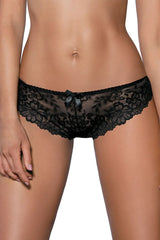 Culotte dentelle noire transparente florale ajustable bordures festonnées nœud satin noir ceinture lacet caoutchouc sensuel classique occasion quotidienne
