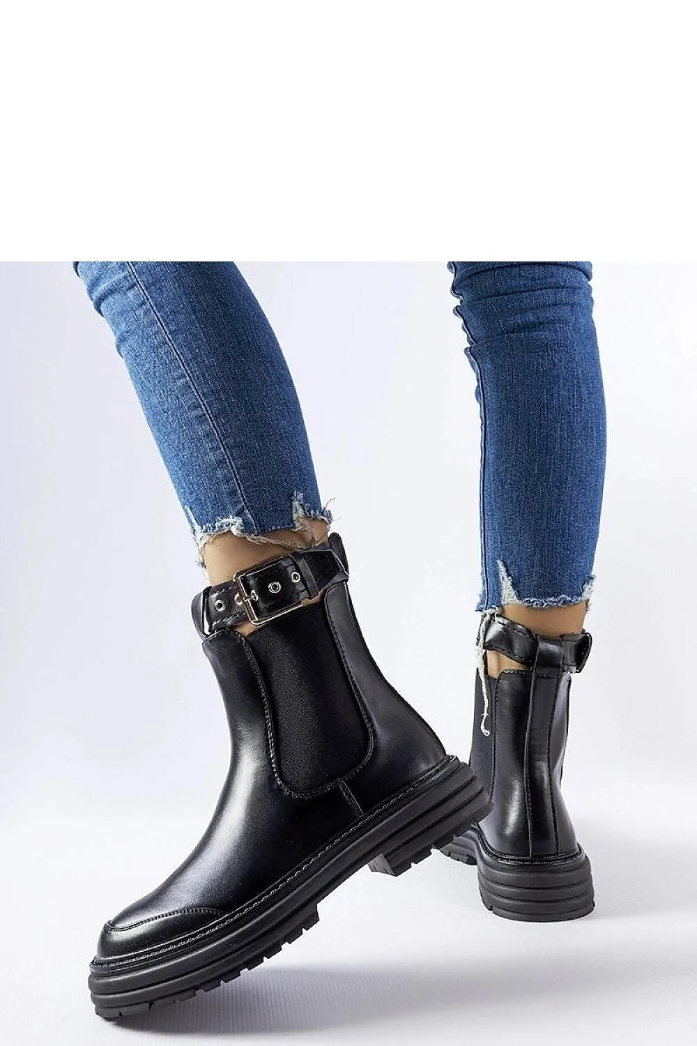 bottines noires femme Chelsea similicuir lisse brillantes montantes cheville panneaux élastiques boucle métallisée bride réglable semelle épaisse crantée antidérapante confortables