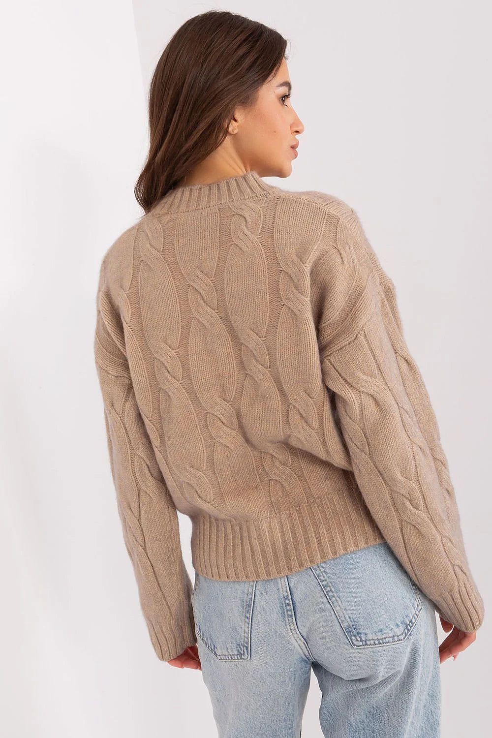 Chandail pour femmes élégant beige longueur standard manches longues torsades tricot côtelé style intemporel