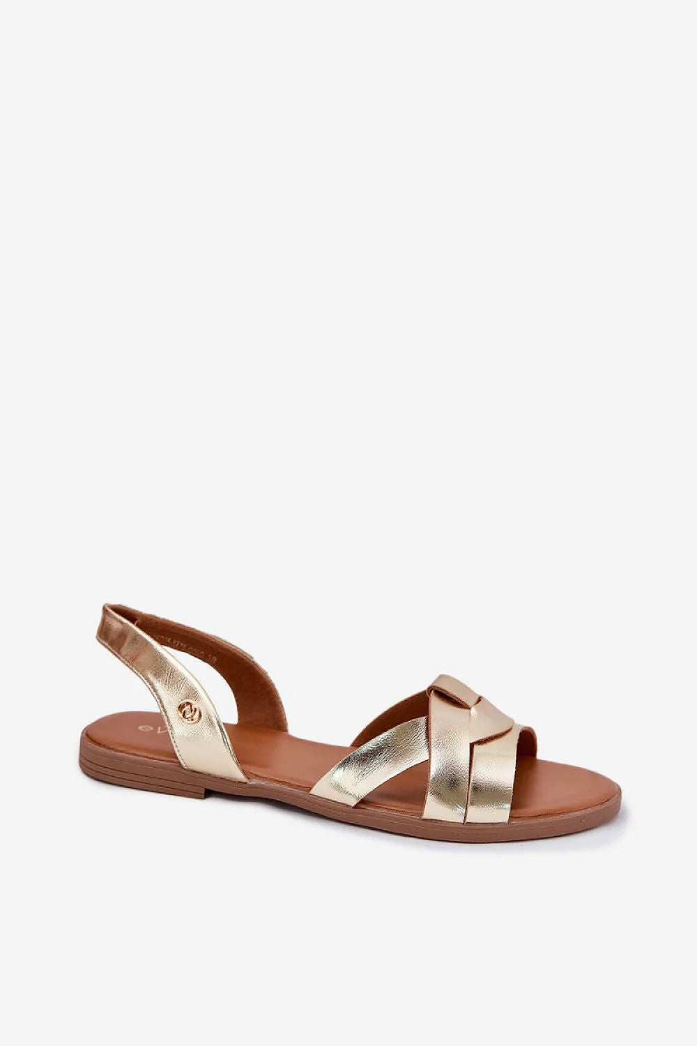 Sandales plates pour femmes en cuir artificiel doré, style élégant, confort toute la journée, talon minimal 1.5 cm, occasion estivale