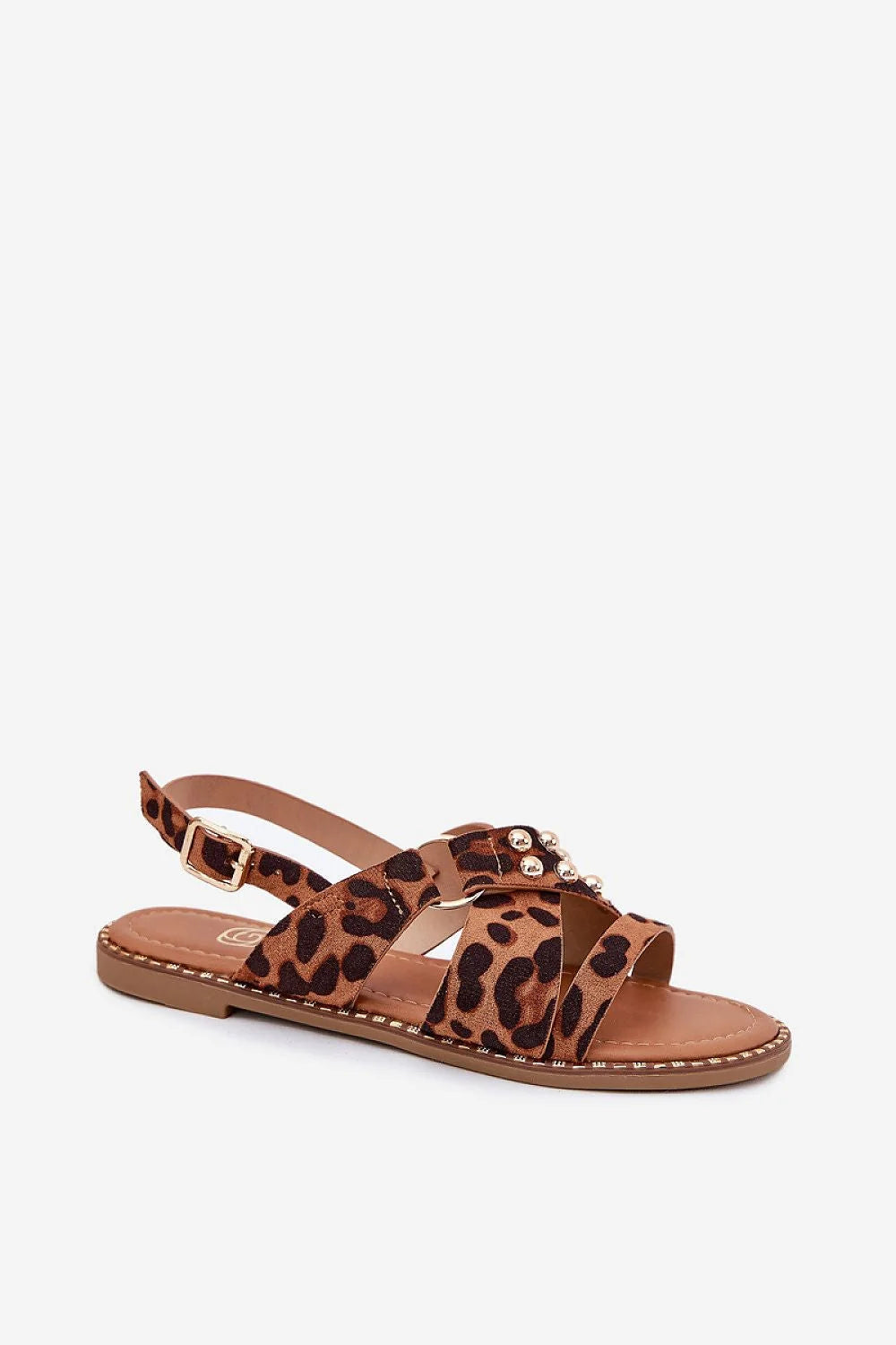 Sandales pour femmes modernes audacieuses en tissu imprimé léopard brun noir clous métalliques décoratifs brides croisées confortables durables été 2023