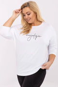 Haut pour femmes décontracté couleur blanche pure tissu léger confortable manches longues encolure ronde inscription magnifique cursives noires