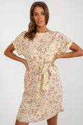 Robe de jour Rue Paris design estival floral viscose 100% manches courtes encolure ronde ceinture nouée
