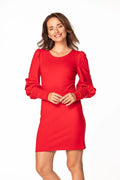Robe Tessita de jour en mélange coton polyester, encolure bateau, manches longues bouffantes, double poignet, XS-XXXL