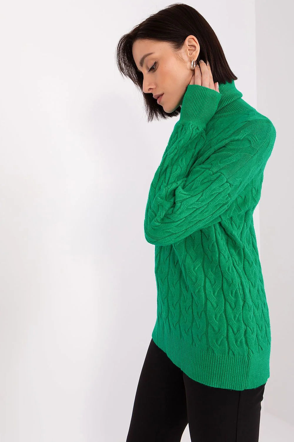 Pull col roulé tricot torsadé vert vif femme manches longues coupe ajustée pull tricoté mode intemporelle