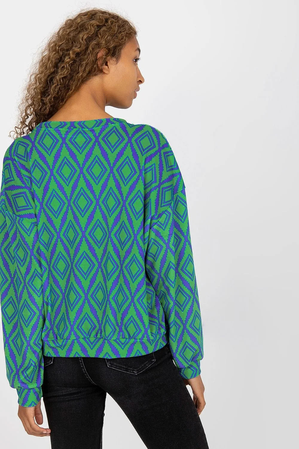 Sweatshirt femme Rue Paris manches longues motif géométrique vert bleu violet