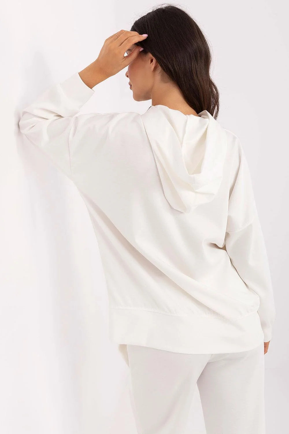 Sweatshirt femme moderne minimaliste couleur blanche pur design épuré capuche croisée manches longues tissu doux HOPE