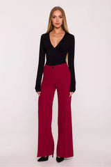 pantalon femme classique costume lisse mate taille moyenne jambe large palazzo plis longueur sol léger confortable poches latérales