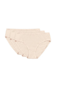pack trois culottes coton extensible beige nude taille mi haute couvrance complète ceinture élastique douce coutures plates