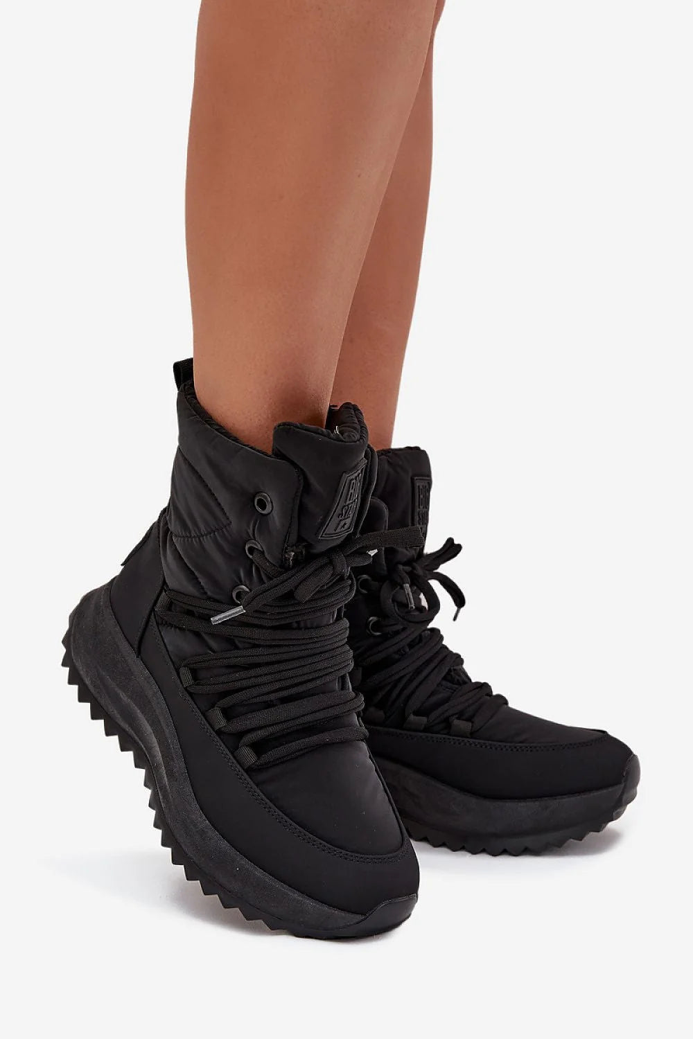 bottes BigStar chaudes montantes noires chunky semelle plateforme crantée rembourrées fourrure synthétique cuir écologique zippées lacets antidérapantes isolantes confortables urbaines