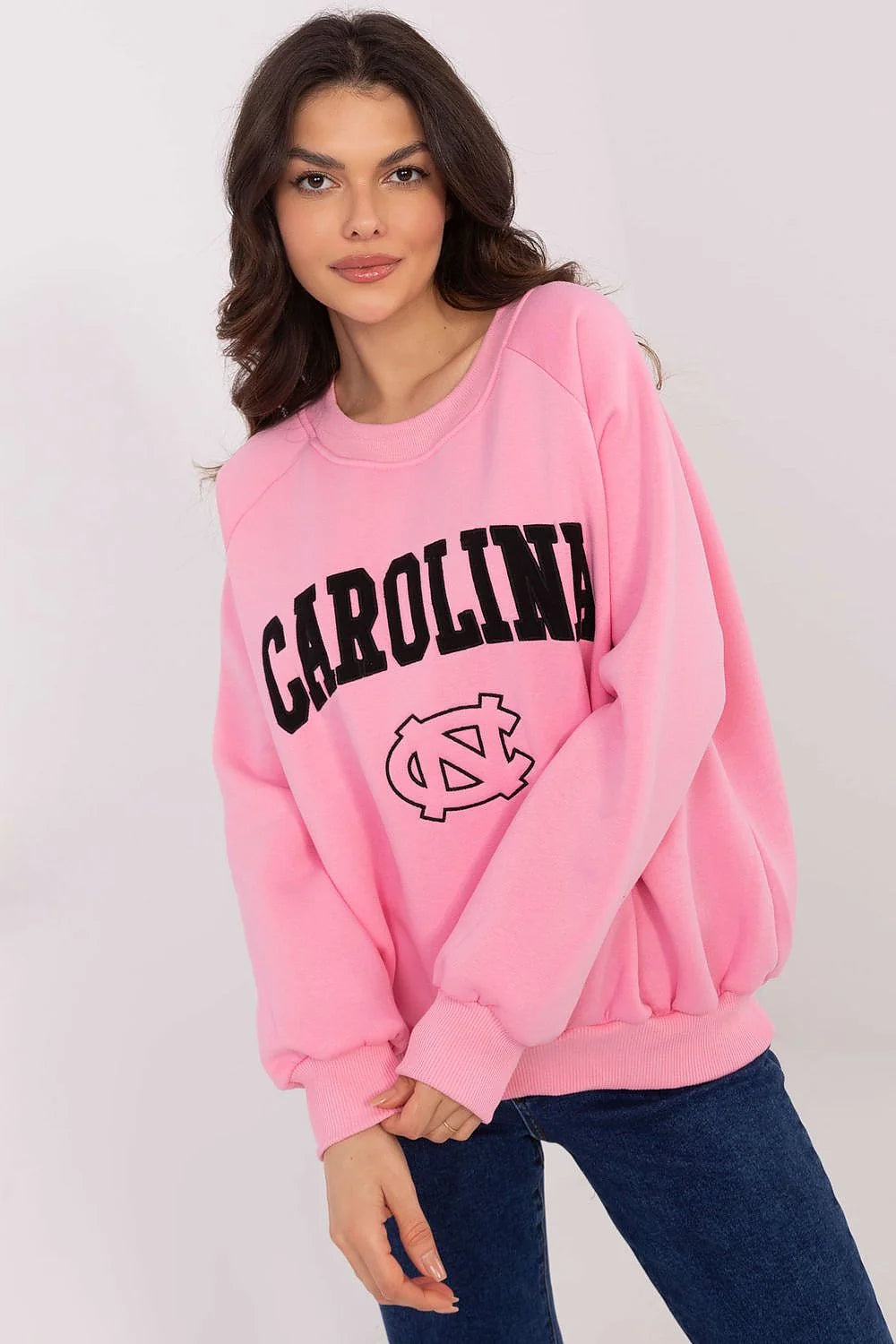 Sweatshirt femme décontracté style sportif universitaire imprimé Carolina couleur pastel matière douce taille ajustable coton