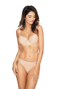 Ensemble lingerie dentelle florale rembourré élégant nude beige confort féminité ajustable culotte assortie