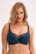 soutiengorge semirembourré emboîtant armatures inférieures maintien renforcé bonnets sculptants dentelle tulle feuillage brodé bleu pétrole bretelles réglables coton doublure confort