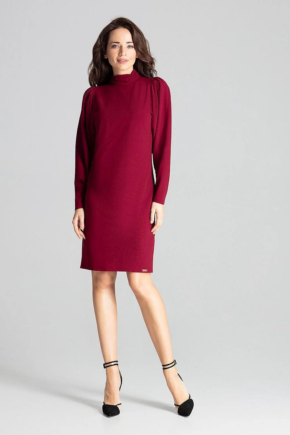 Robe élégante en polyester gris clair manches longues col montant style formel minimaliste femme
