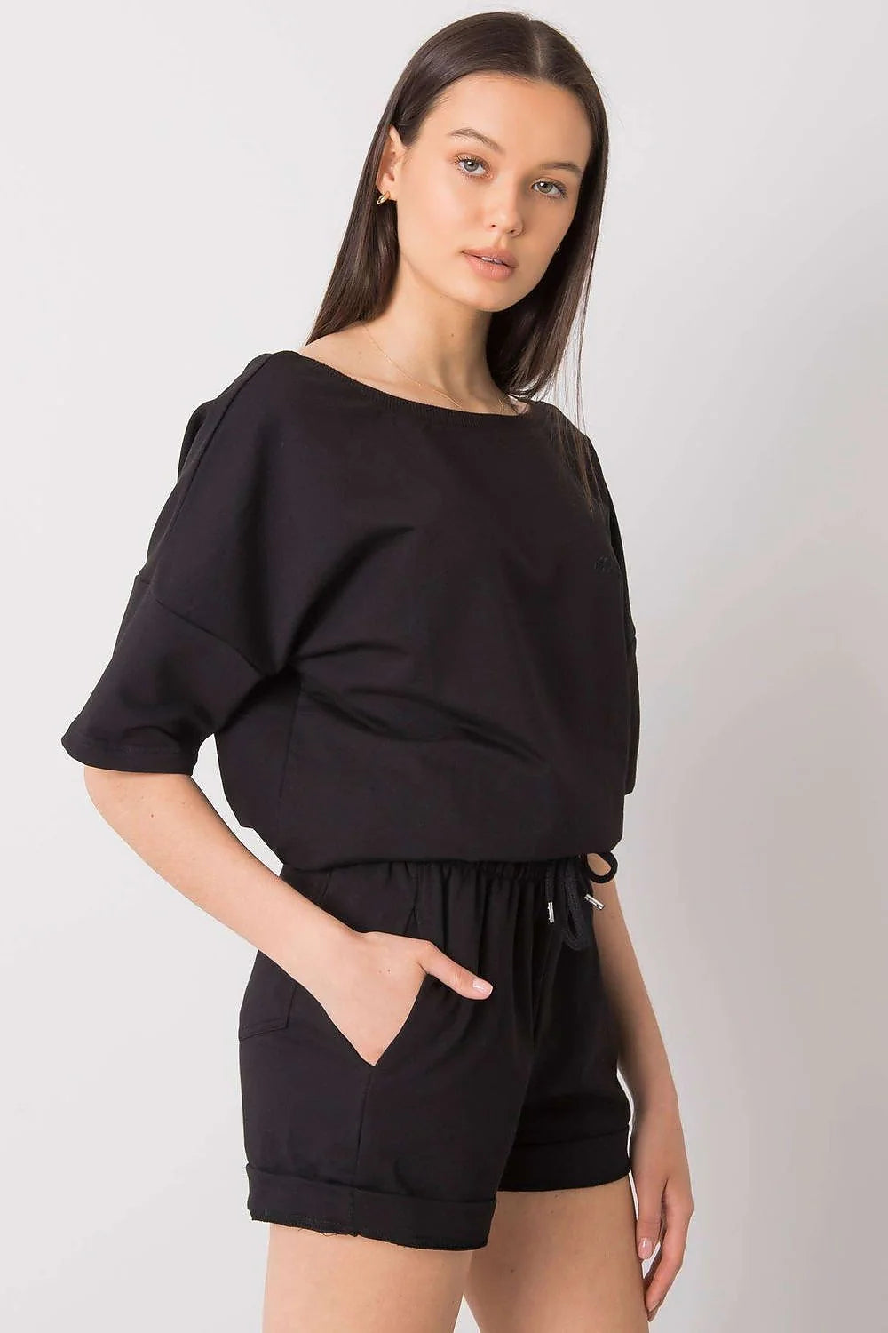 ensemble femme coton doux respirant extensible oversize encolure bateau manches mi longues short ajusté ourlet retroussé rose vibrant