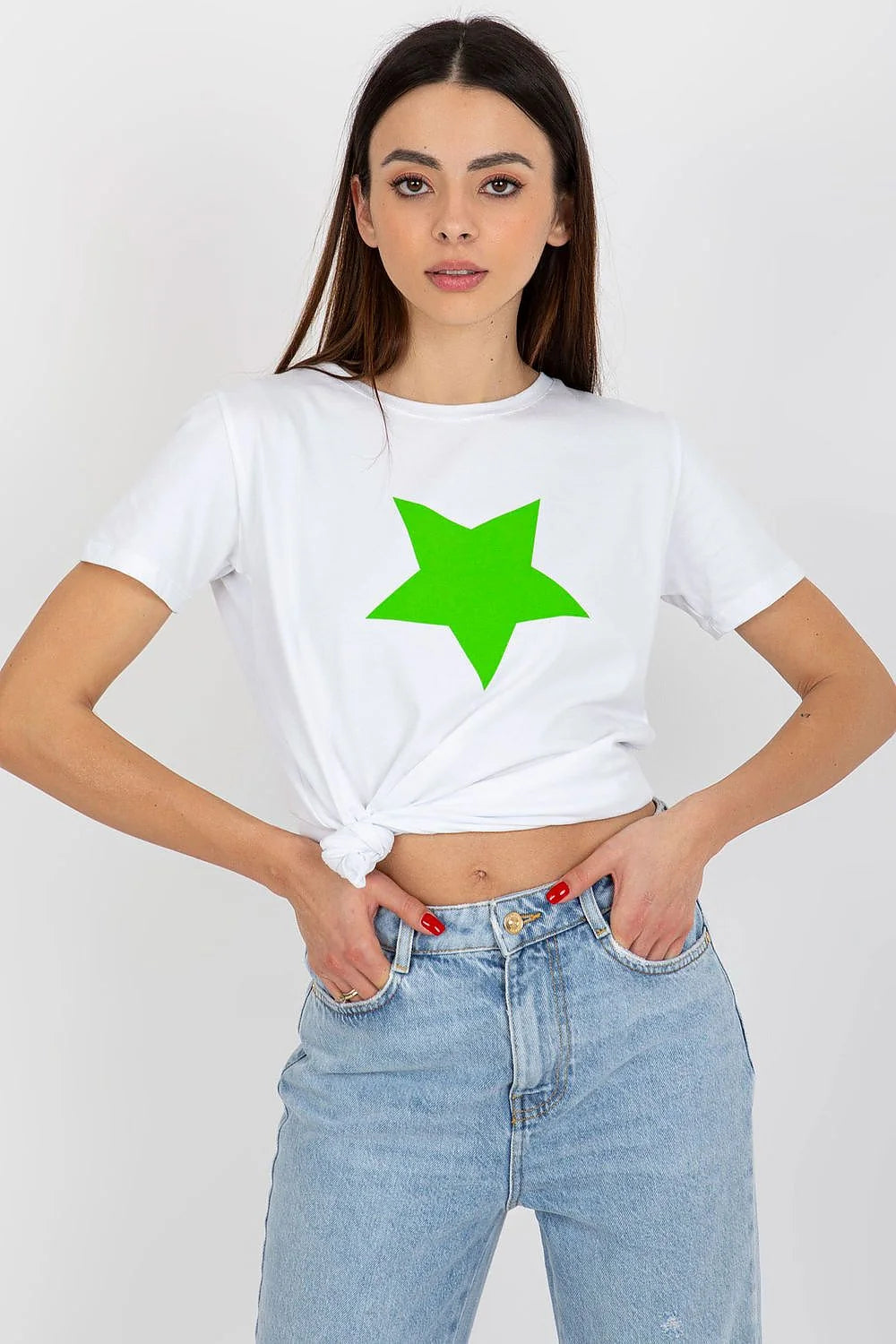 T-shirt femme court manches courtes encolure ronde étoile verte Casual coton respirant confortable look quotidien détendu polyvalent