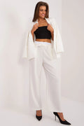 Pantalon femme Italy Moda élégant style palazzo tissu lisse couleur blanc taille haute jambes larges occasion formelle