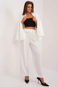 Pantalon femme Italy Moda élégant style palazzo tissu lisse couleur blanc taille haute jambes larges occasion formelle