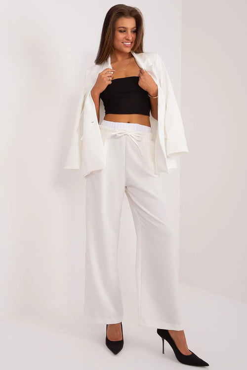 Pantalon femme Italy Moda élégant style palazzo tissu lisse couleur blanc taille haute jambes larges occasion formelle