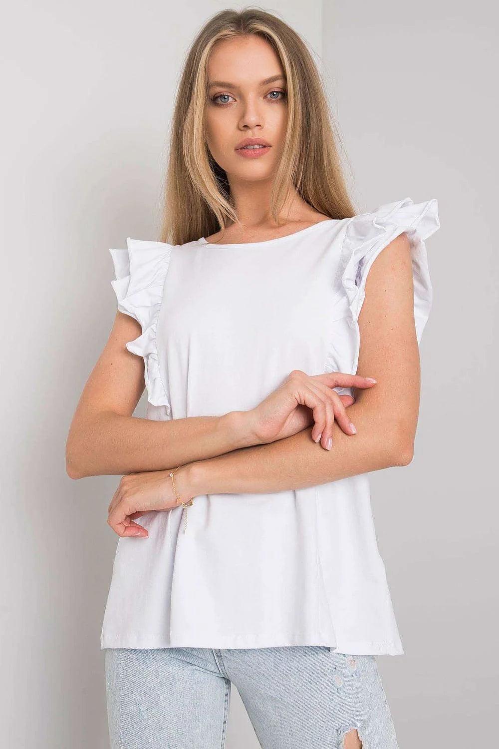 Chemisier Och Bella Chemisier Fille Manches Courtes Volants Élégant Coton Élasthanne Taille Unique Noir