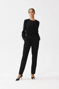 Combinaison Stylove chic élégante noire manches longues en polyester élasthanne taille ajustable occasion professionnelle femme