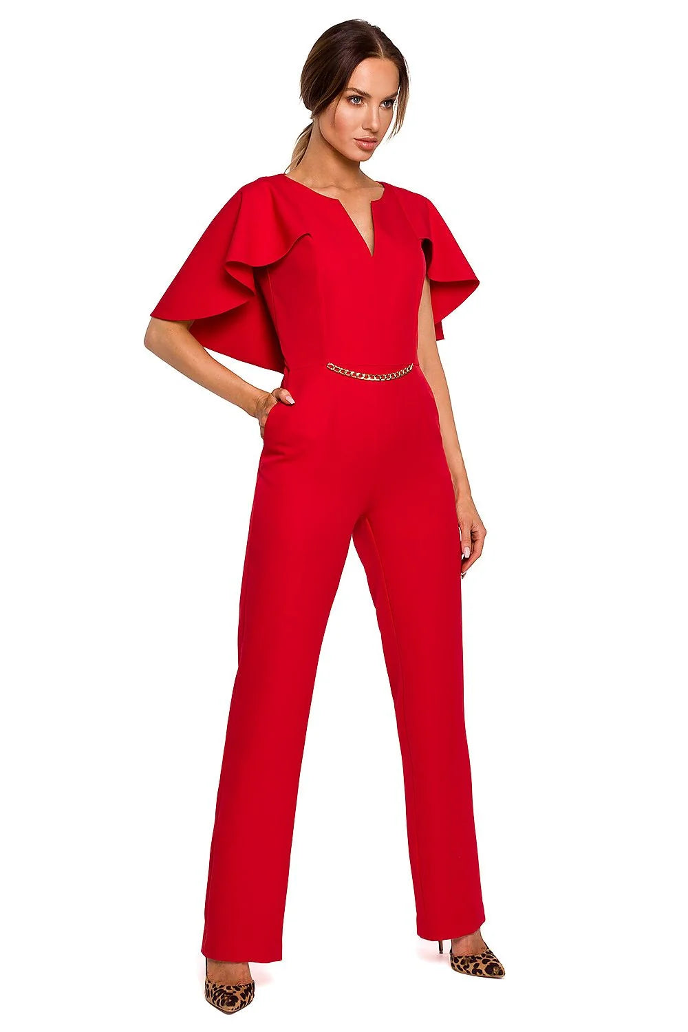 Combinaison femme polyester élégante vert vif chic ajustée chaîne soirée occasions spéciales mode