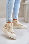 Baskets montantes femmes BIG STAR Step in style cuir sherpa beige isolée plateforme 4 cm confort automne hiver