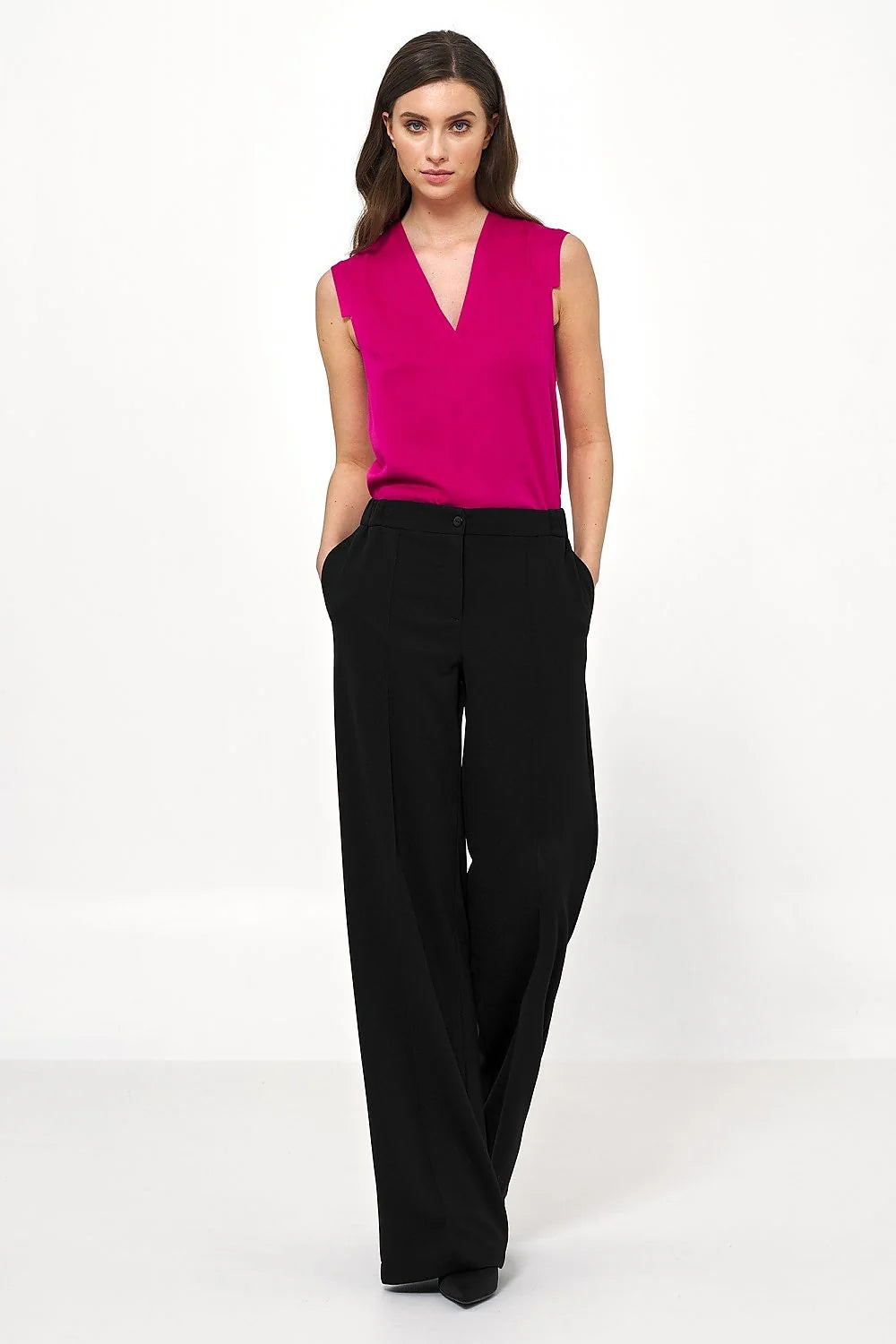 Chemisier Nife sans manches col V couleur fuchsia viscose 100% Taille 36-42 femme style soft office casual