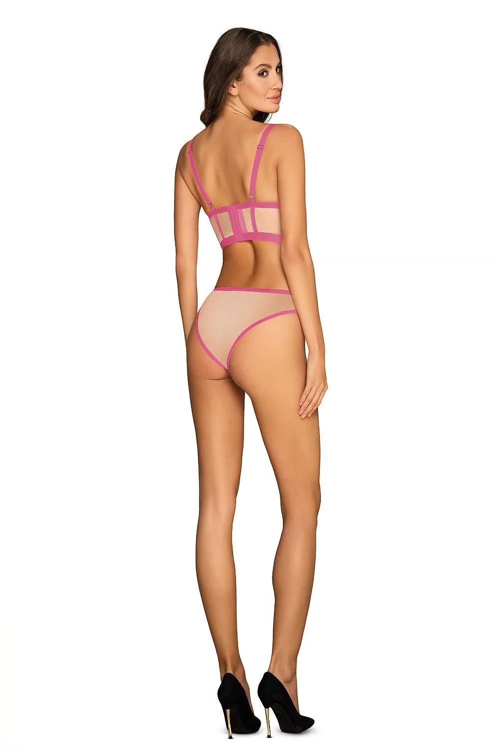 Ensemble de lingerie sexy Obsessive, soutien-gorge bustier transparent, culotte taille basse, beige et noir, matelas à armatures, bretelles ajustables, femmes